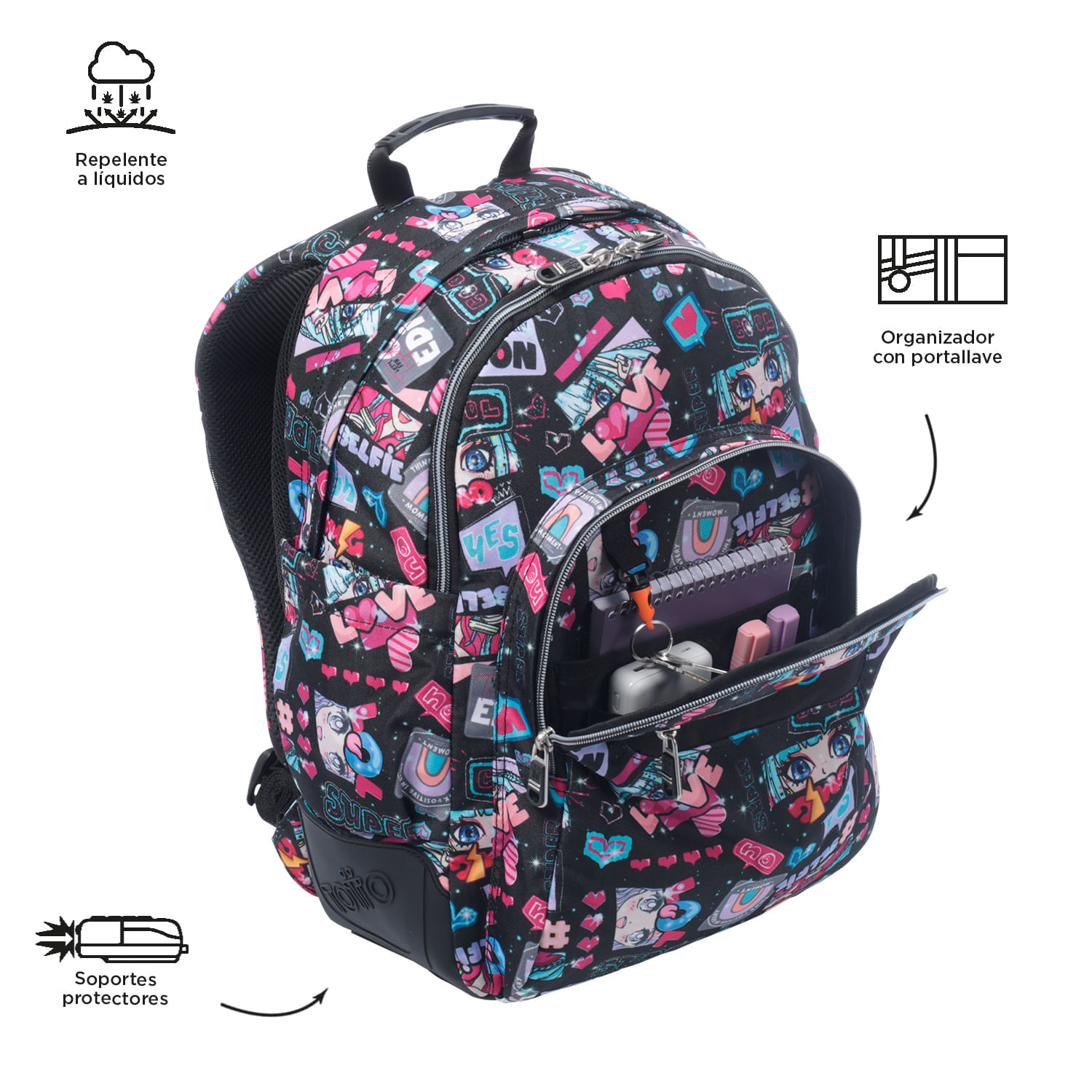 Mochila Escolar Ergonómica Para Niña Porta Laptop 14 Repelente A