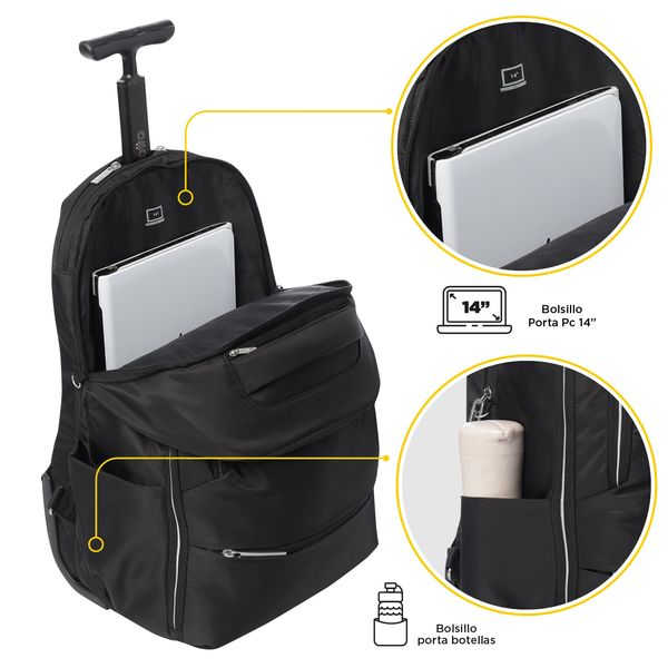 Mochila con Ruedas Trolley Unisex con Porta PC 15 pulgadas Negro