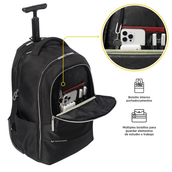 Mochila con Ruedas Trolley Unisex con Porta PC 15 pulgadas Negro