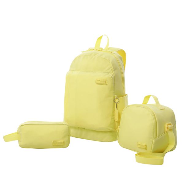 Combo Juvenil X 3 + Lonchera + Lapicera Yuno Mochila 14 pulgadas Amarillo Mujer